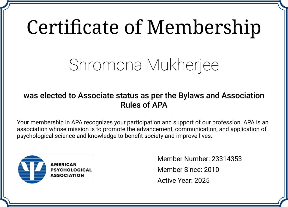 APA Certificate - Shromona Pandit